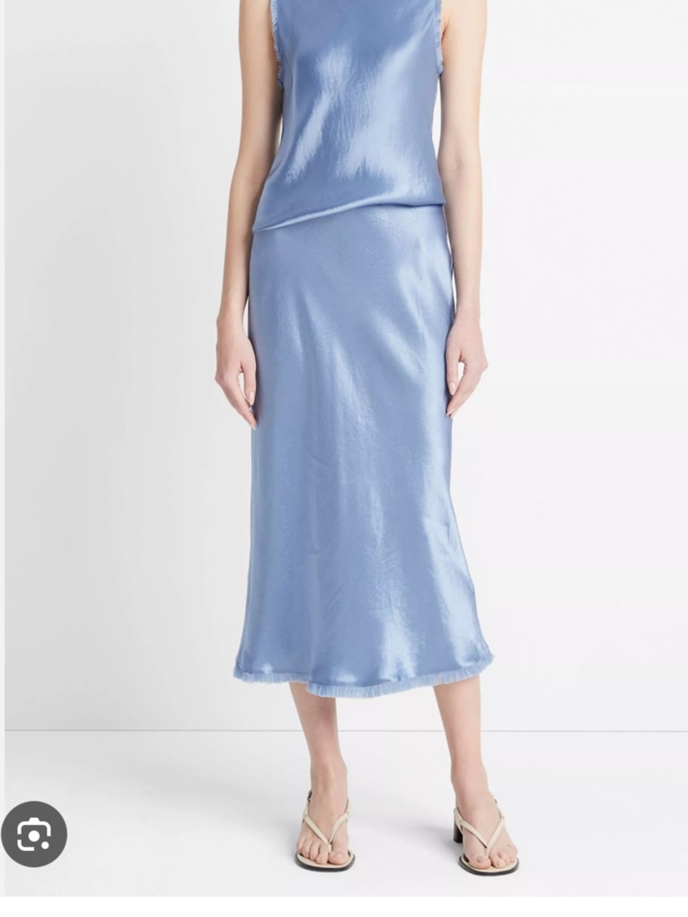 Vince blue midi satin skirt with frayed trim - Picture 5 of 10